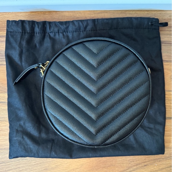 Saint Laurent Black Quilted Round Crossbody Camera Bag with Gold YSL Logo - Picture 5 of 10